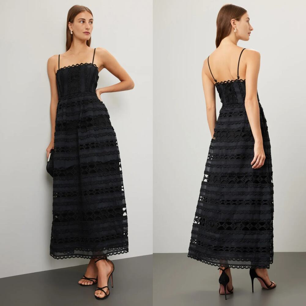 Endless Rose Combination Lace Dress Sleeveless Square Neck Maxi A-Line Black S
